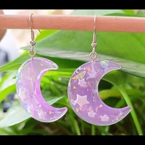 Handmade Purple Resin Crescent Moon Earrings